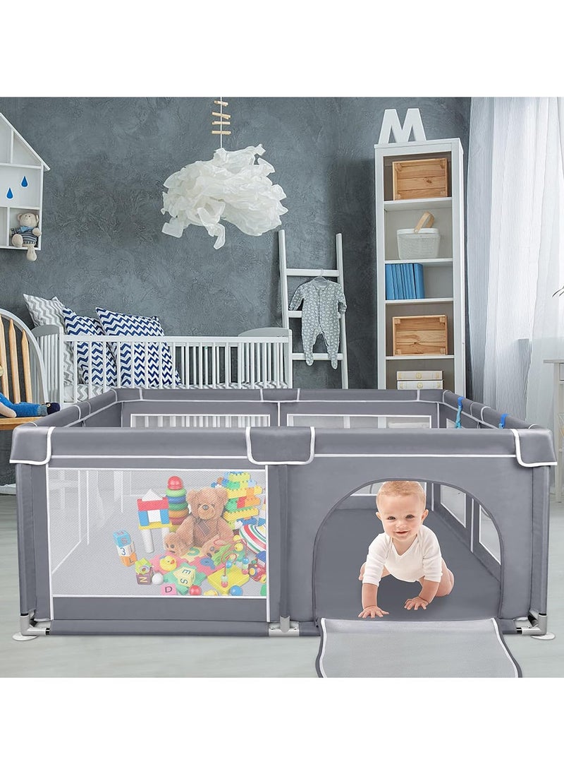 SKY-TOUCH Baby Playpen 200x200cm Extra Large Playpen for Babies Kids Safe Play Center for Babies with Breathable Mesh and Zipper Door and Toddlers Gives Mommy a Break Grey  - Image 5