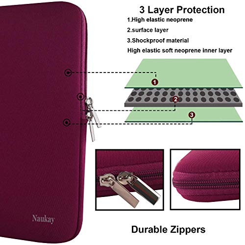 Naukay Laptop Case 15.6 inch,Resistant Neoprene Protective Laptop Sleeve Compatible for Asus F555LA/MB168B/X551,Acer Aspire/Chromebook 15,Dell Inspiron,15.6 HP/Tablet Briefcase Carrying Bag-Wine Red - Image 3