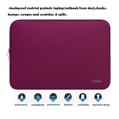 Naukay Laptop Case 15.6 inch,Resistant Neoprene Protective Laptop Sleeve Compatible for Asus F555LA/MB168B/X551,Acer Aspire/Chromebook 15,Dell Inspiron,15.6 HP/Tablet Briefcase Carrying Bag-Wine Red - Image 5