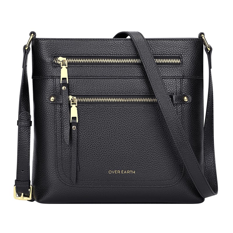 Over Earth Leather Crossbody Bags for Women Medium Shoulder Purse Multi Pocket Shoulder Handbag with Adjustable Strap(O199E Black RP) - Image 1