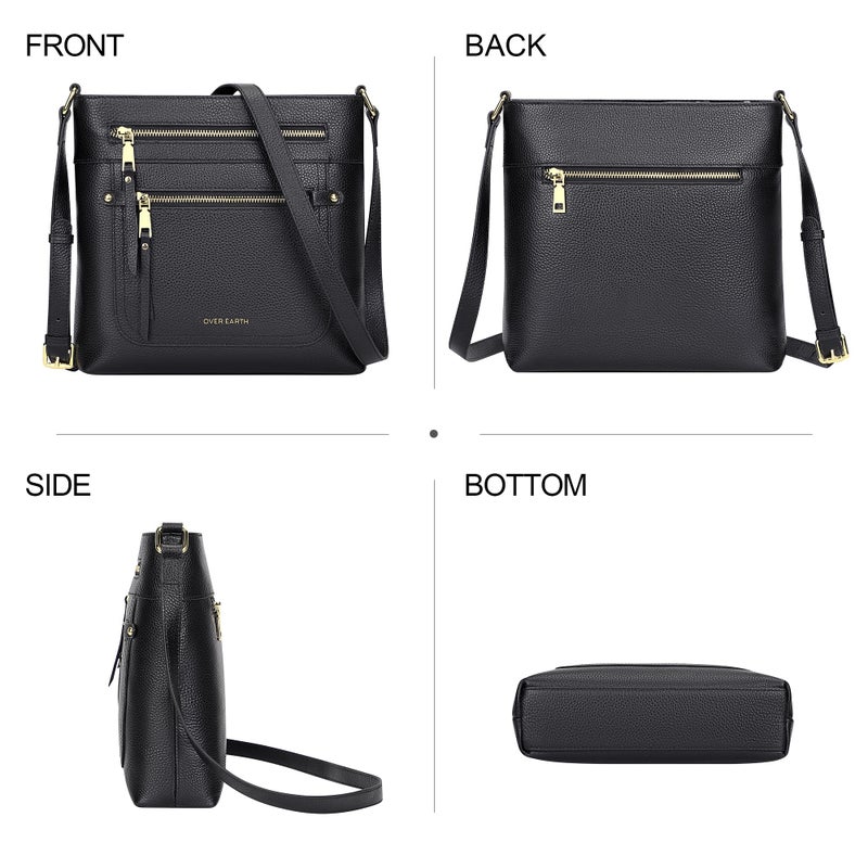 Over Earth Leather Crossbody Bags for Women Medium Shoulder Purse Multi Pocket Shoulder Handbag with Adjustable Strap(O199E Black RP) - Image 3