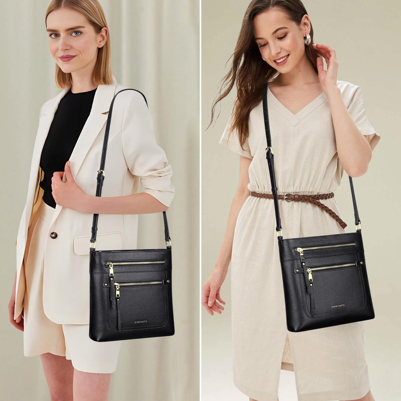 Over Earth Leather Crossbody Bags for Women Medium Shoulder Purse Multi Pocket Shoulder Handbag with Adjustable Strap(O199E Black RP) - Image 2