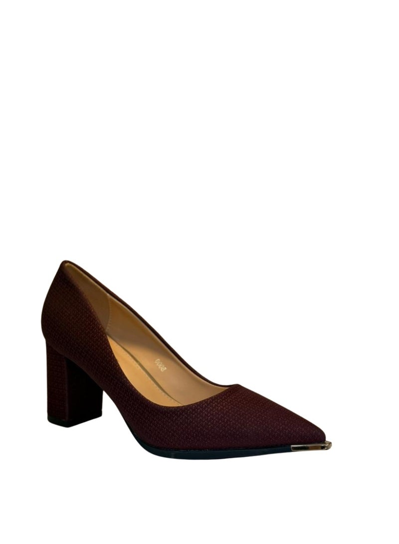 Shoe star حذاء نسائي أحمر بكعب عريض منخفض ومقدمة مدببة - Image 1
