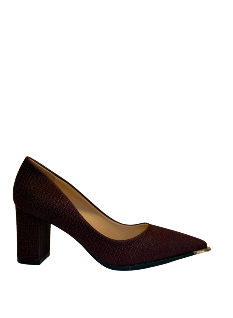 Shoe star حذاء نسائي أحمر بكعب عريض منخفض ومقدمة مدببة - Image 2