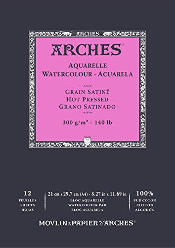 Arches A1795096 Bloc Enc 21x29,7 12H Aquarelle 100% Satin 300g Blanc NAT, White Natural - Image 5