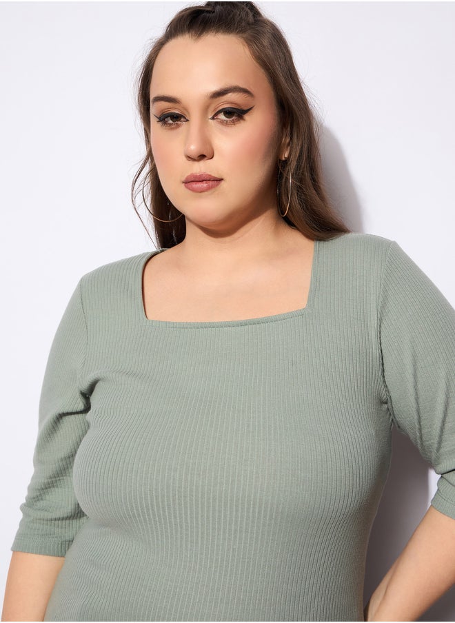 SASSAFRAS Plus Size Ribbed Square Neck Top  - Image 4