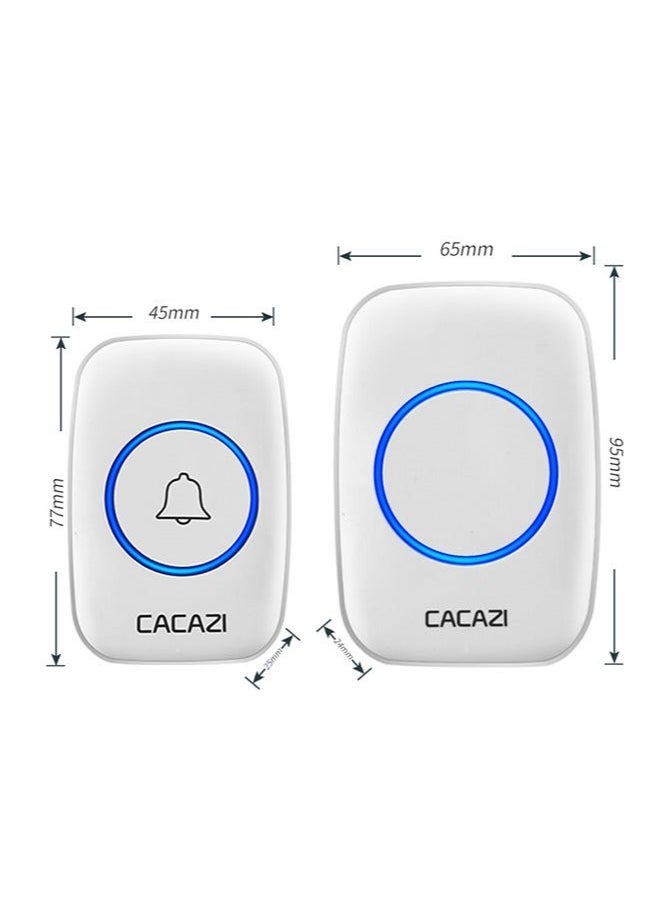 CACAZI Waterproof wireless doorbell with LED flash, 60 ringtones, 5 levels of volume, suitable for home, office, apartment, hotel, warehouse - white  - Image 2