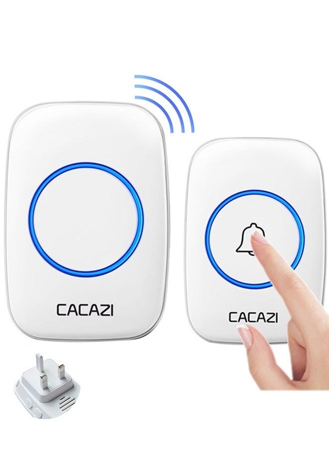 CACAZI Waterproof wireless doorbell with LED flash, 60 ringtones, 5 levels of volume, suitable for home, office, apartment, hotel, warehouse - white  - Image 1