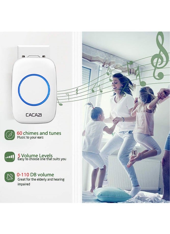 CACAZI Waterproof wireless doorbell with LED flash, 60 ringtones, 5 levels of volume, suitable for home, office, apartment, hotel, warehouse - white  - Image 4