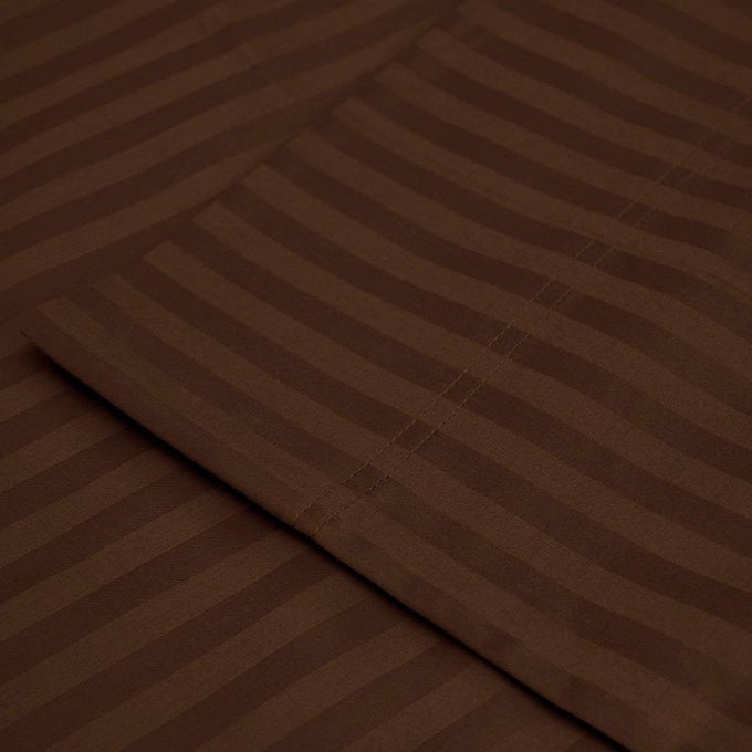100 EGYPTIAN COTTON 1000 TC SHEET SET INCLUDES 1 BEDSHEET 1 FITTED SHEET WITH ELASTIC 2 PILLOW COVERS SUPER KING CHOCOLATE STRIPE