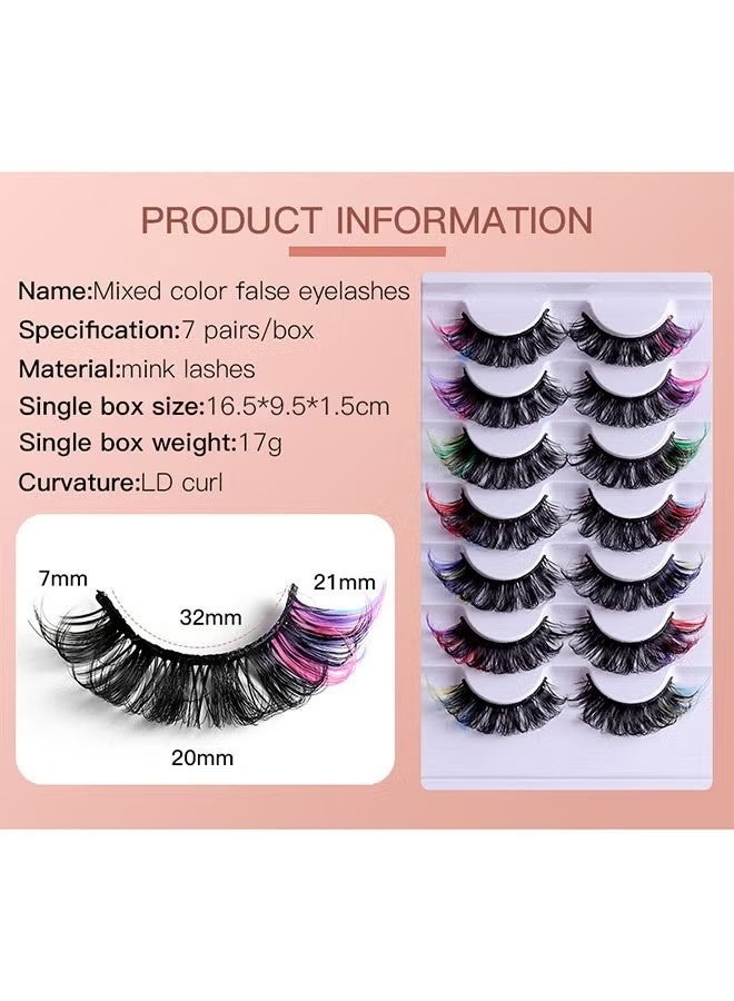 JS 7 Pairs Colored False Eyelashes Set, Color Curl Colored Lashes, Natural Thick Volume, Mix Color and Fluffy Long False Eyelashes, Reusable, Bright and Enlarged Eye - Image 4