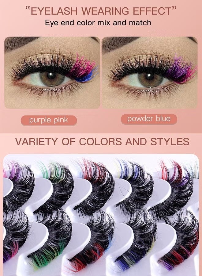 JS 7 Pairs Colored False Eyelashes Set, Color Curl Colored Lashes, Natural Thick Volume, Mix Color and Fluffy Long False Eyelashes, Reusable, Bright and Enlarged Eye - Image 5