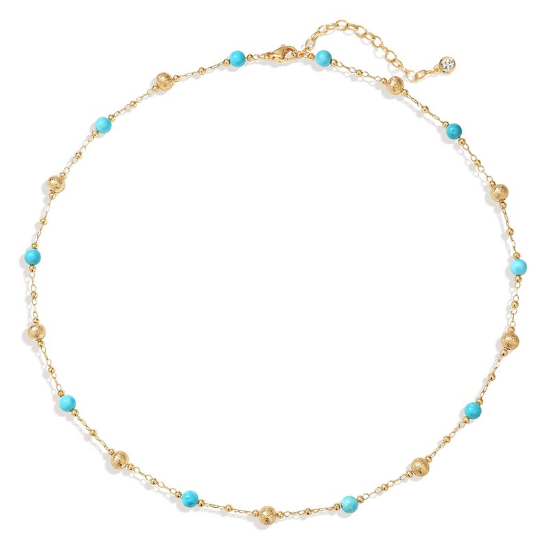 MTMY Beaded Necklaces for Women 14K Gold Plated Dainty Colorful Green/Rose Beaded Pearl Choker Necklace Delicate Boho Choker Necklace Jewelry Gift (turquoise ball) - Image 1
