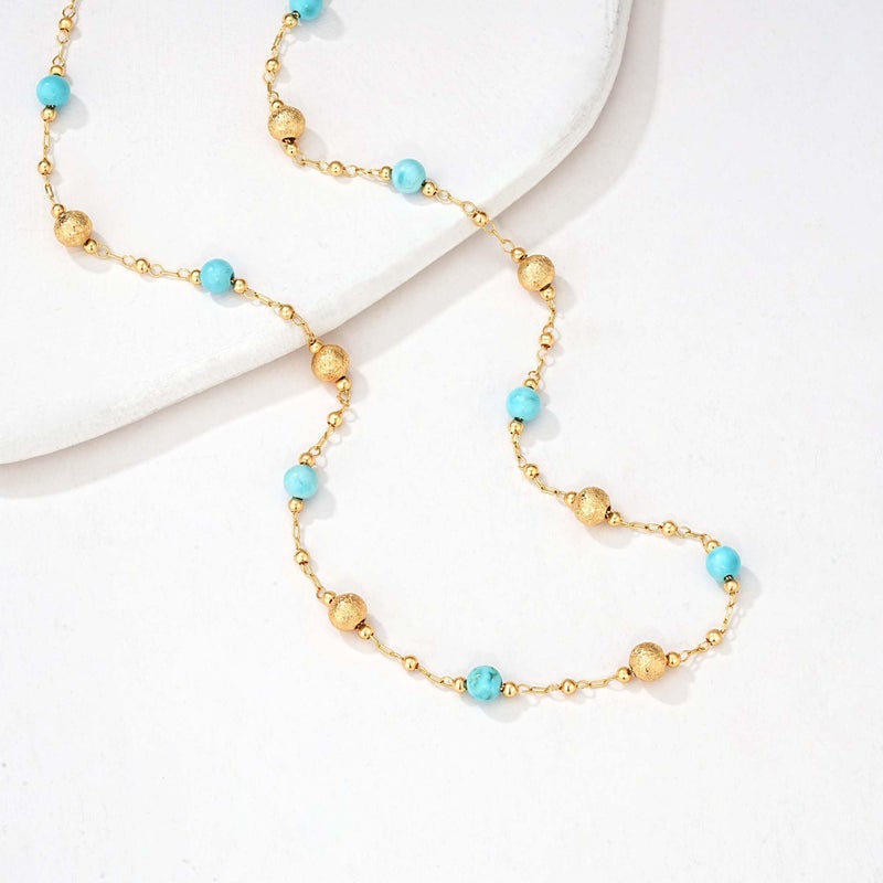 MTMY Beaded Necklaces for Women 14K Gold Plated Dainty Colorful Green/Rose Beaded Pearl Choker Necklace Delicate Boho Choker Necklace Jewelry Gift (turquoise ball) - Image 5