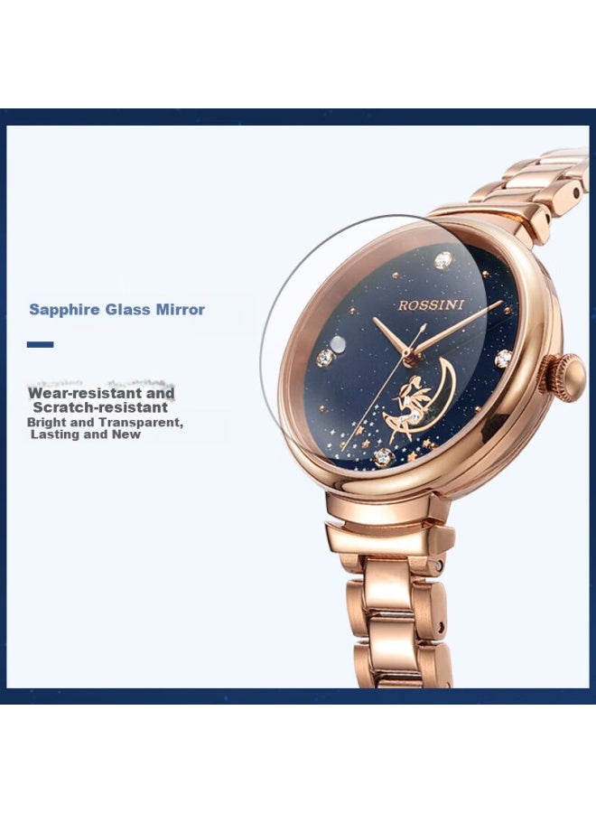 Rossini Women'S Mechanical Watch With Blue Dial And Steel Strap Birthday Gift For Girlfriend National Watch Fashion Moon 6210060 - Image 4