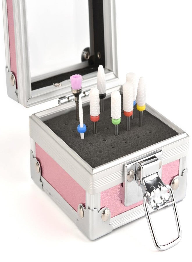 Rolabling Professional 25 Holes Nail Drill Bits Box Container Nail Drill Grinding Bit Holder Nail Polish Head Storage Box Nail Tools Organizers Container Display Storage Box Manicure Tool (Pink) - Image 3