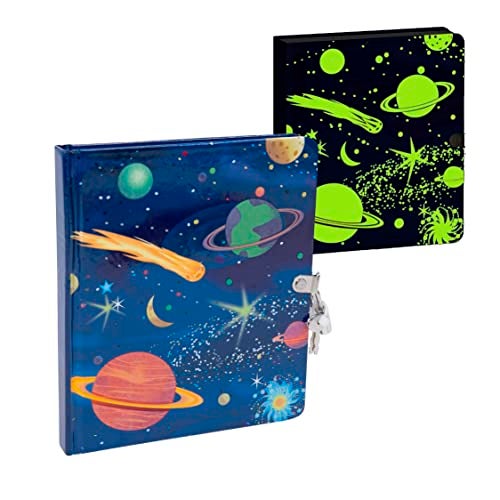Peaceable Kingdom Deep Space Glow in the Dark 625 Lock and Key Lined Page Diary for Kids - Image 1
