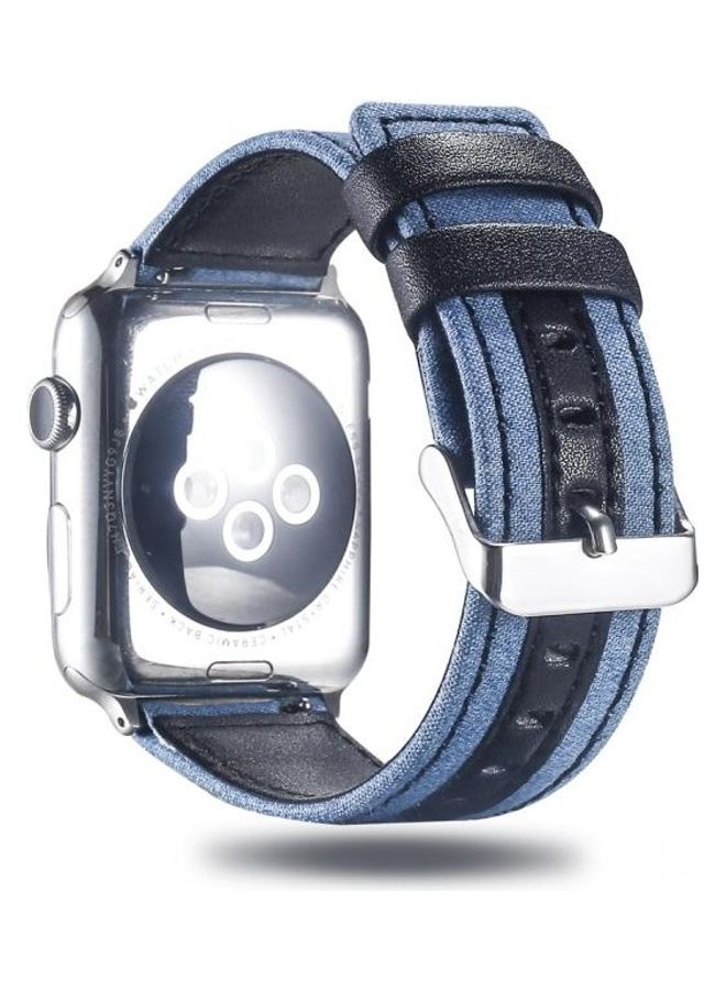 NIBEMINENT Cloth with Top-Grain Leather Wrist Watch Band for Apple Series 7/6/5/4/3/2/1/SE 41/40/38mm Multicolour - Image 4