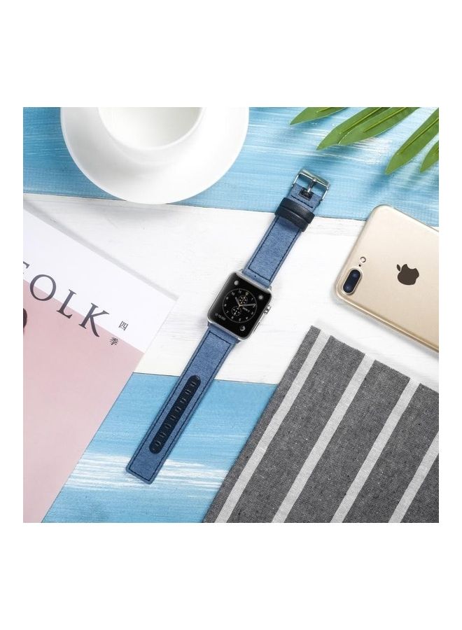 NIBEMINENT Cloth with Top-Grain Leather Wrist Watch Band for Apple Series 7/6/5/4/3/2/1/SE 41/40/38mm Multicolour - Image 2