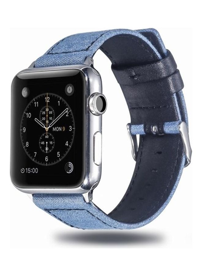 NIBEMINENT Cloth with Top-Grain Leather Wrist Watch Band for Apple Series 7/6/5/4/3/2/1/SE 41/40/38mm Multicolour - Image 3