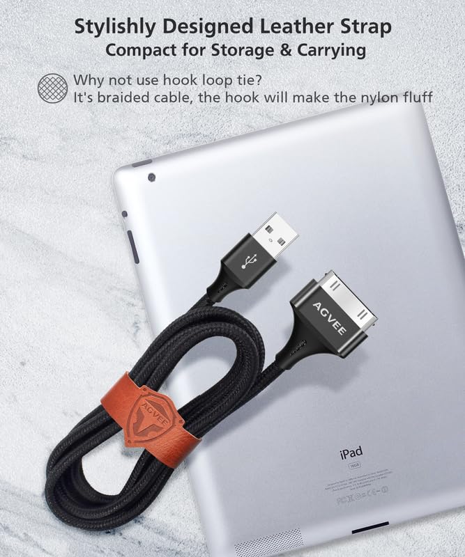 AGVEE كابل شحن AGVEE 2 حزمة 4 قدم 30 دبوس لشحن iPod Touch القديم 4 3 2 1 Nano، iPod Classic 3 2 1، iPad القديم 1 2 3، iPhone القديم 4 4S 3G 3GS، رمادي داكن - Image 2