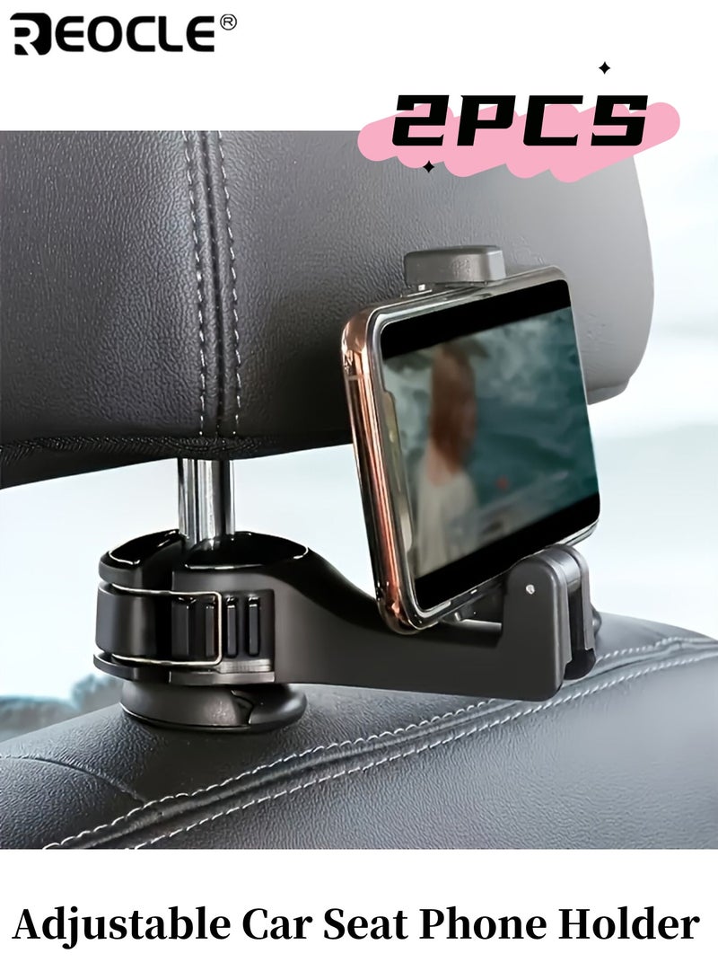 REOCLE 2pcs Adjustable Car Seat Phone Holder with Headrest Mount Durable Plastic Material Waterproof Holder Auto Vehicle Compatible Secure Grip for Road Trips and Commuting - Image 1