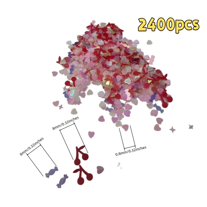 2400 قطعة من الحلوى الحمراء على شكل قلب مع لمعان هولوغرافي وقزحي الألوان، ديكور عيد الحب وحفلات الزفاف. - Image 3