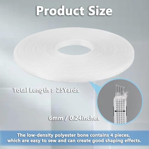 Mecefeno Boning for Sewing, Corset Boning Sew-Through Low Density Plastic Boning for Sewing Corset 25 Yards Boning for Wedding Dress, Bridal Gowns, Evening Gowns, Hats Sewing Crafts - White, 6mm - Image 2