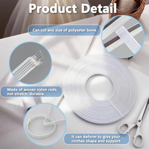 Mecefeno Boning for Sewing, Corset Boning Sew-Through Low Density Plastic Boning for Sewing Corset 25 Yards Boning for Wedding Dress, Bridal Gowns, Evening Gowns, Hats Sewing Crafts - White, 6mm - Image 3