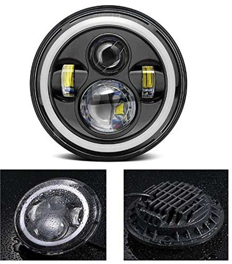 AOWbikes 7 Inch 6 LED Headlight Dual Color DRL Ring Universal for All Royal Enfield Models, Mahindra Thar Jeep (White and Amber, Single Unit) H-11 - Image 4