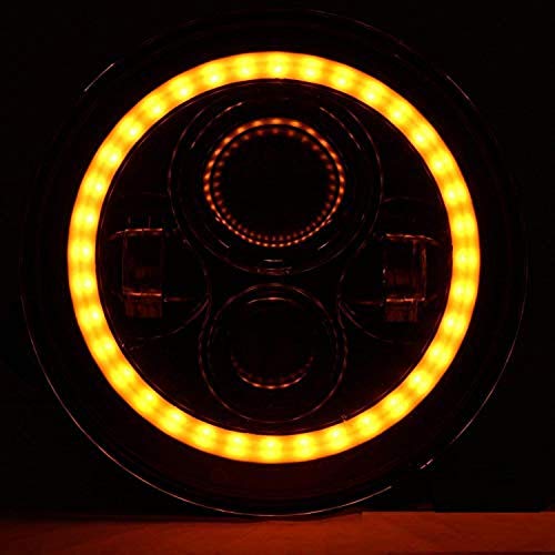 AOWbikes 7 Inch 6 LED Headlight Dual Color DRL Ring Universal for All Royal Enfield Models, Mahindra Thar Jeep (White and Amber, Single Unit) H-11 - Image 2