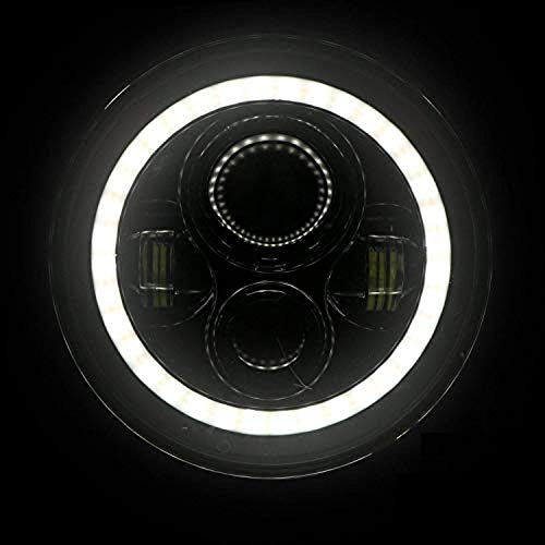 AOWbikes 7 Inch 6 LED Headlight Dual Color DRL Ring Universal for All Royal Enfield Models, Mahindra Thar Jeep (White and Amber, Single Unit) H-11 - Image 3