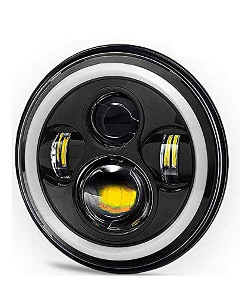 AOWbikes 7 Inch 6 LED Headlight Dual Color DRL Ring Universal for All Royal Enfield Models, Mahindra Thar Jeep (White and Amber, Single Unit) H-11 - Image 5
