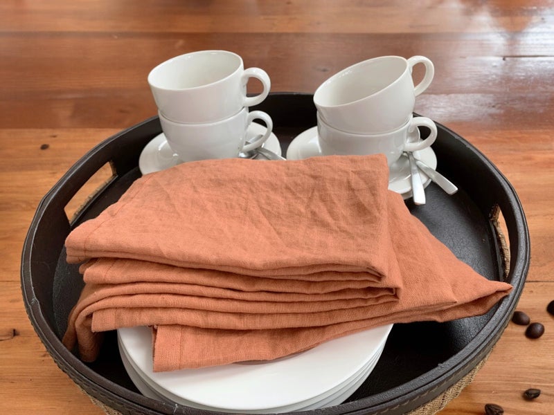 Eight Owls Linen Napkins -100% French Flax - Stonewashed Pure Linen Cloth Napkins - Size 18 Inch x 18 Inch - Set of 4 (Rustic Orange) - Image 3