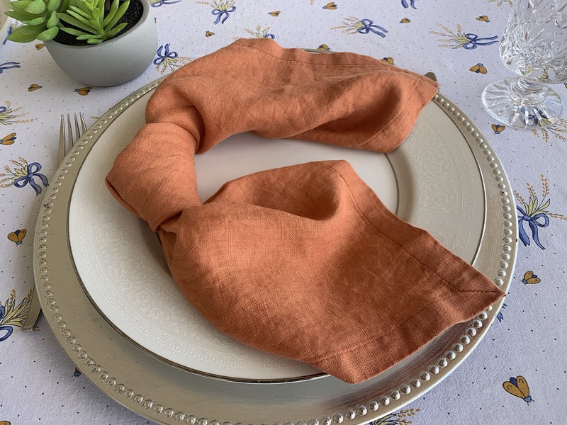 Eight Owls Linen Napkins -100% French Flax - Stonewashed Pure Linen Cloth Napkins - Size 18 Inch x 18 Inch - Set of 4 (Rustic Orange) - Image 2