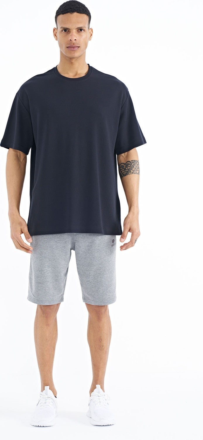 Tommy Life Navy Blue Sleeve Badge Detail Basic Oversize Men's T-Shirt - 88193  - Image 2