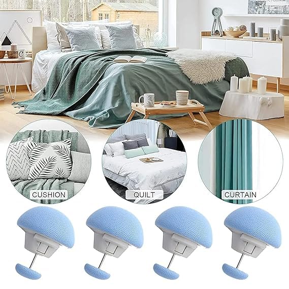 Clips Mushroom Duvet Cover Pins Cotton Quilt Fixer Duvet Fasteners Grippers AntiMovement Bed Quilt Clamps Sheet Quilt Holder Clips for Socks Curtains Quilt Cover Blue Pack of 04  - Image 2