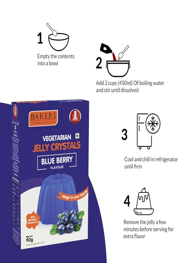 BAKERS Jelly Crystals | Blueberry Flavour | 100% Vegetarian | Easy to Make | Instant tasty dessert | Authentic Flavors Pack of 4 (90 gm x 4) - Image 5