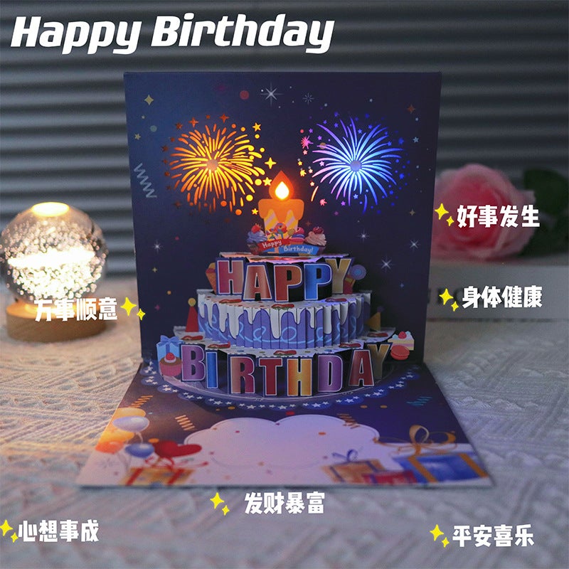 3D Pop-Up Birthday Cake Greeting Card with Music, Lights & Confetti - Image 2