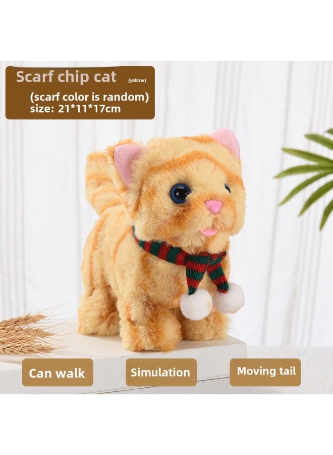 Electric Plush Kitten Toy Walking Talking Moving Machine Realistic Cat Pet Children's Gift Toy Fluffy Kitty Plaything-Specifications: Scarf Chip Cat (yellow Bar) - Image 1
