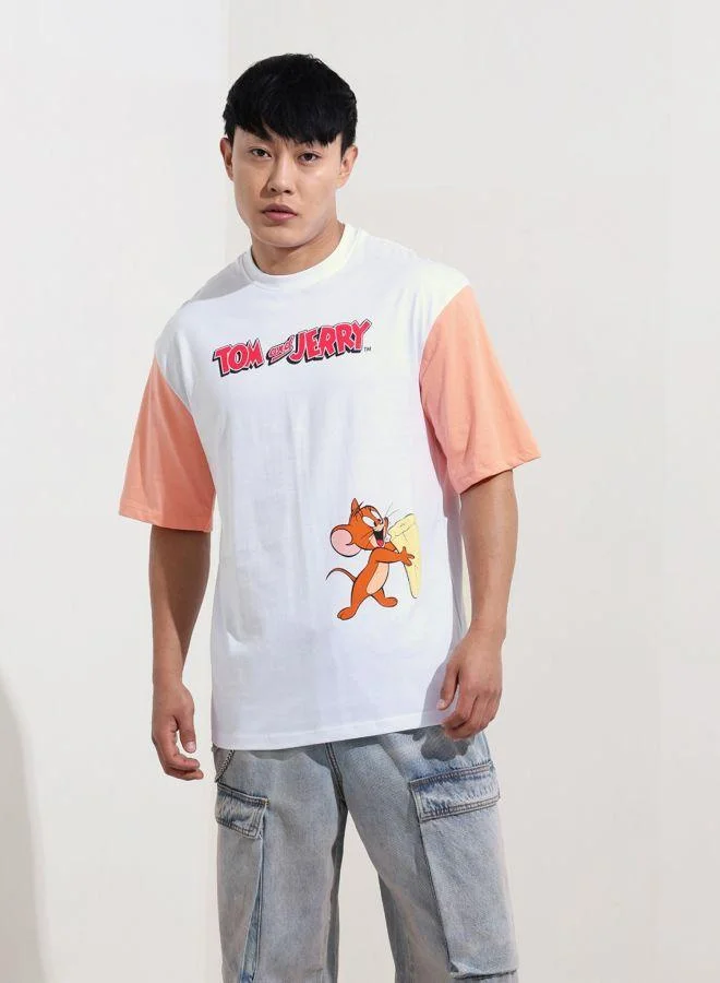 ذا انديان كراج كو Men Boxy Fit Tom&Jerry Printed Crew Neck Half Sleeves T-Shirt