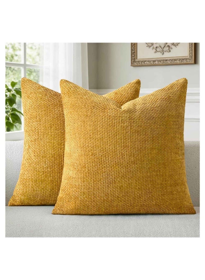 2PCS,Mustard Yellow Chenille Cushion Cover Throw Pillow Covers,45 x 45 CM,Modern Decorative Pillow Case,Farmhouse Cross Pillows Covers - Image 1
