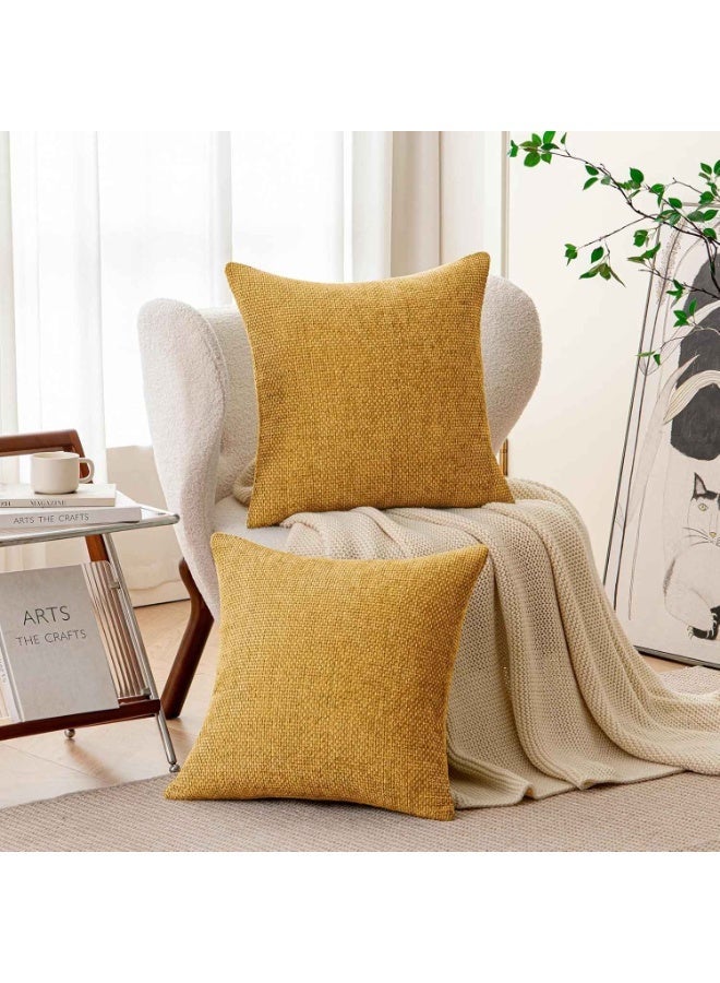 2PCS,Mustard Yellow Chenille Cushion Cover Throw Pillow Covers,45 x 45 CM,Modern Decorative Pillow Case,Farmhouse Cross Pillows Covers - Image 3