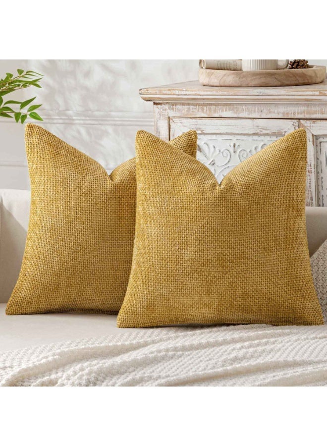 2PCS,Mustard Yellow Chenille Cushion Cover Throw Pillow Covers,45 x 45 CM,Modern Decorative Pillow Case,Farmhouse Cross Pillows Covers - Image 2