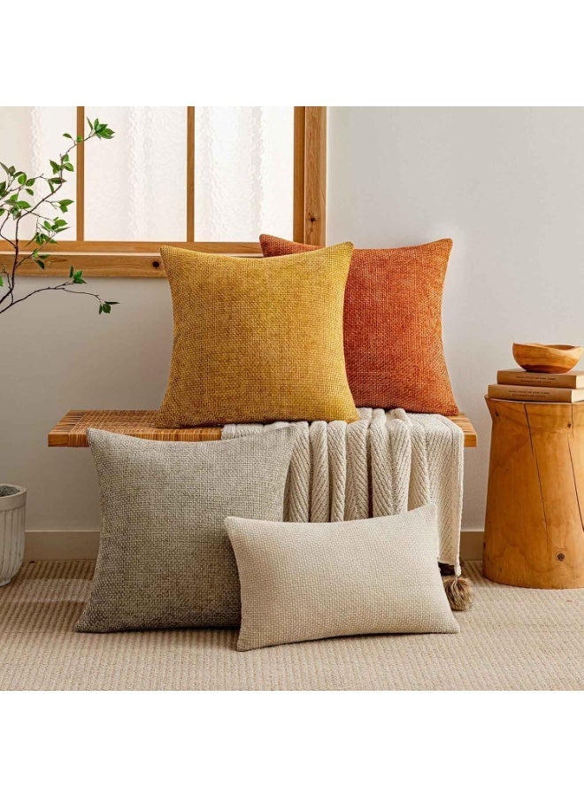 2PCS,Mustard Yellow Chenille Cushion Cover Throw Pillow Covers,45 x 45 CM,Modern Decorative Pillow Case,Farmhouse Cross Pillows Covers - Image 4