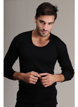 Hasyün Underwear 4002 Black Men's Long Sleeve Woolen Underwear Thermal Undershirt 