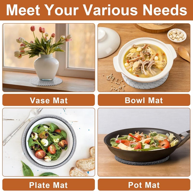Husfunov 7 Inch Trivets for Hot Dishes, Pots and Pans, 5 Heat Resistant Pot Holders for Kitchen, Home Essentials, Hot Pads for Countertop and Table, Farmhouse Decor Vase Mats, Gray - Image 5