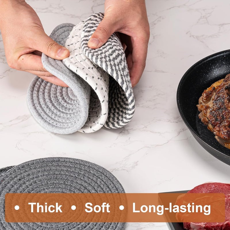 Husfunov 7 Inch Trivets for Hot Dishes, Pots and Pans, 5 Heat Resistant Pot Holders for Kitchen, Home Essentials, Hot Pads for Countertop and Table, Farmhouse Decor Vase Mats, Gray - Image 3