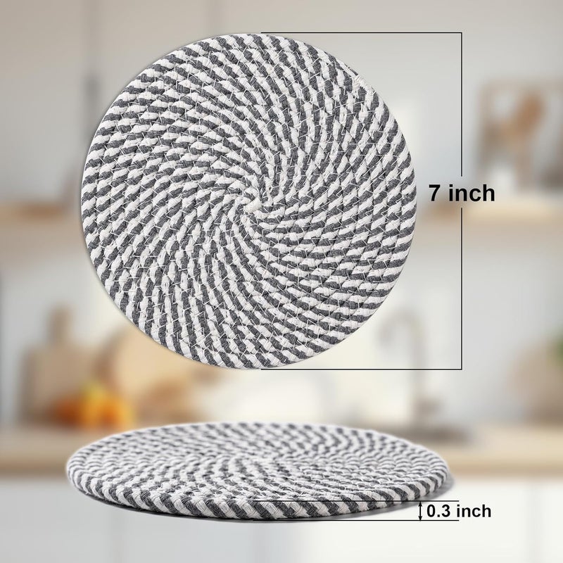 Husfunov 7 Inch Trivets for Hot Dishes, Pots and Pans, 5 Heat Resistant Pot Holders for Kitchen, Home Essentials, Hot Pads for Countertop and Table, Farmhouse Decor Vase Mats, Gray - Image 2