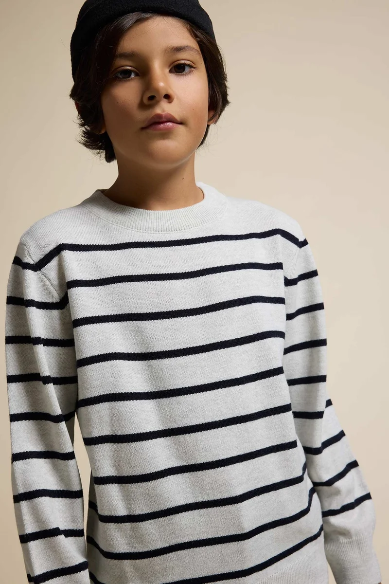 ديفاكتو Boy Crew Neck Striped Knit Pullover